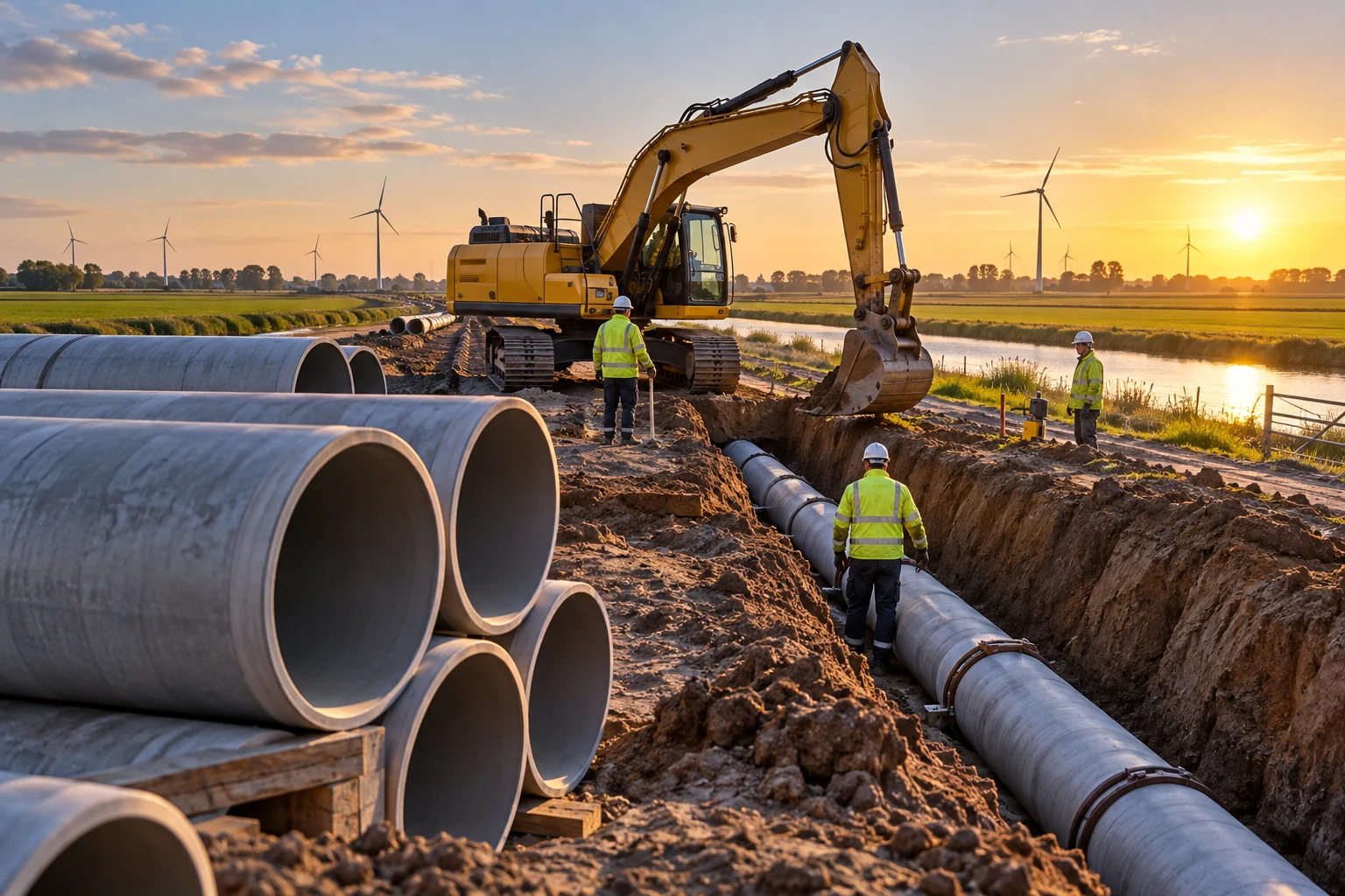 AI-sfeerbeeld van energie en waterstof in een Nederlands landschap
