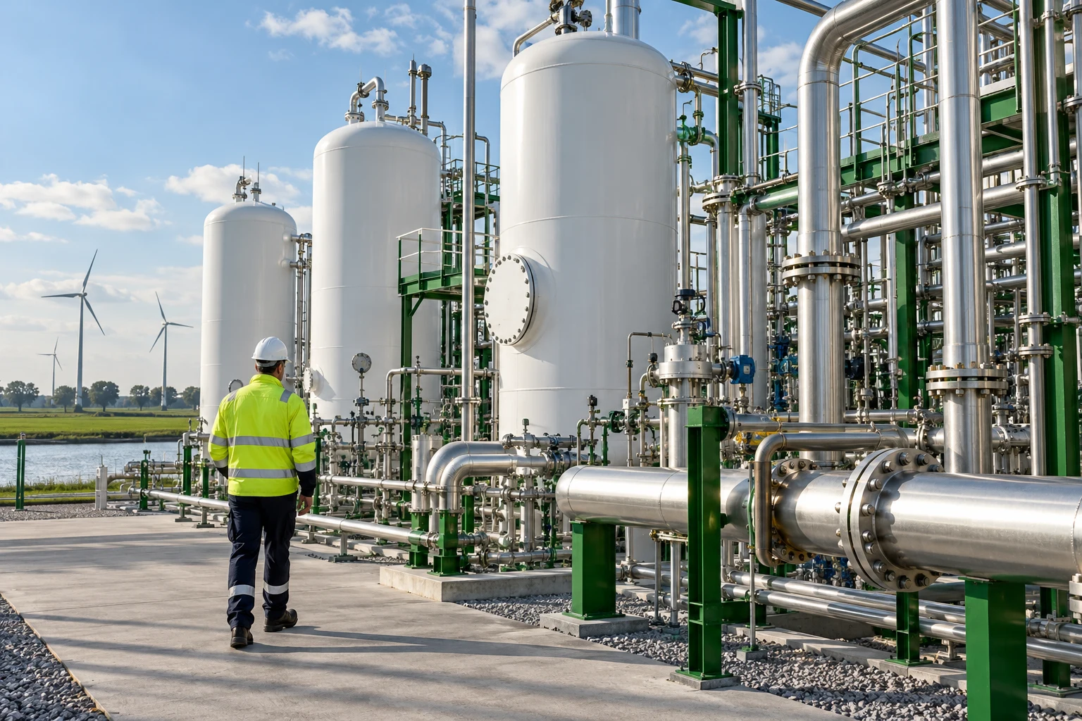 AI-sfeerbeeld van energie en waterstof in een Nederlands landschap